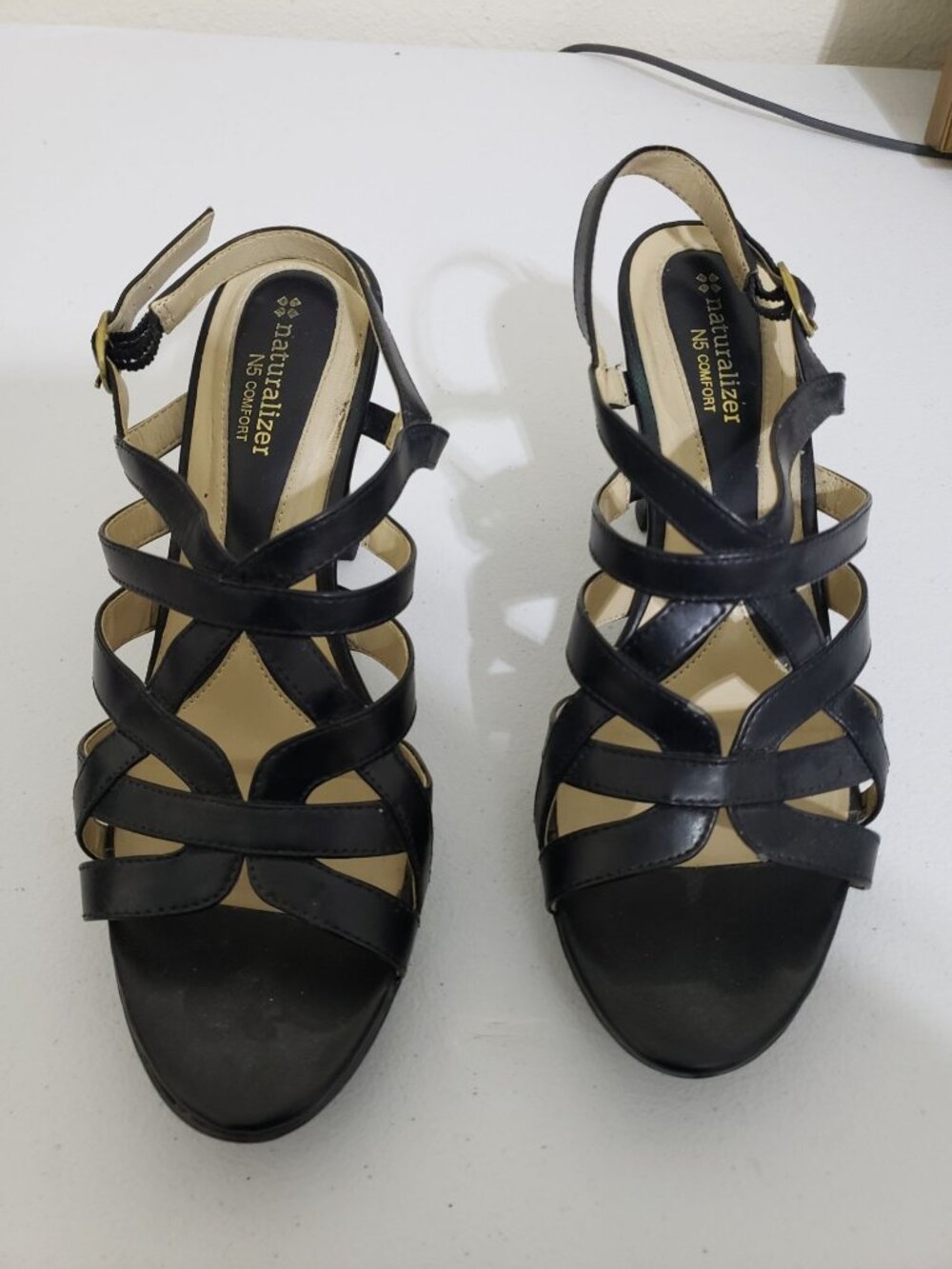 Naturalizer Dandie N5 Comfort, open toe, black sandal, 3.5 inch heel, size 9M